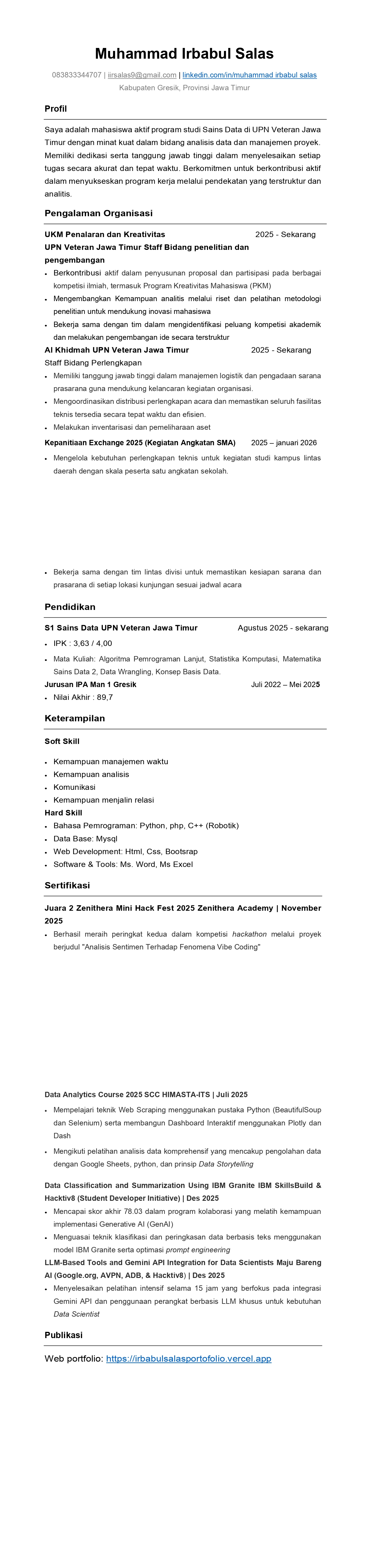 CV Muhammad Irbabul Salas